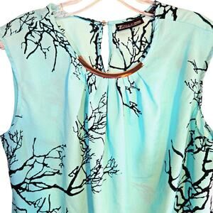 7th Ave. Medium Green Floral Women's Shirt Sleeveless Top Blouse Misses 8 10 M